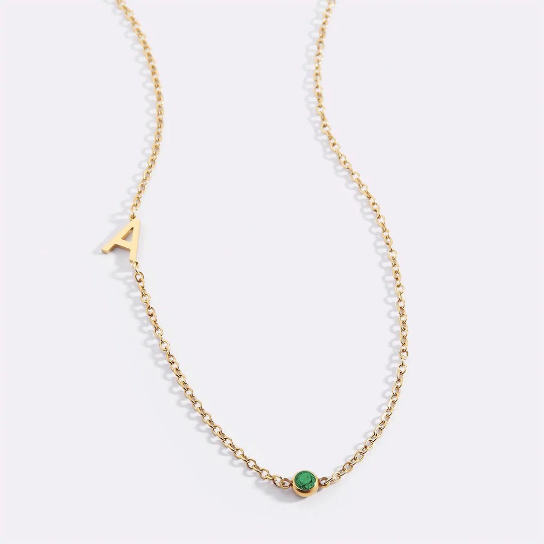 Initial Necklace with Birthstone Accent
