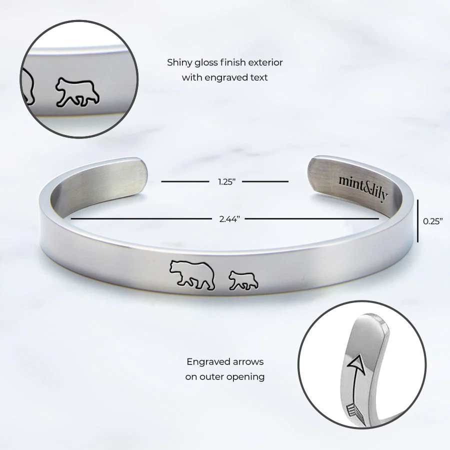 Mama Bear & Her Baby Bears Engraved Cuff Bracelet