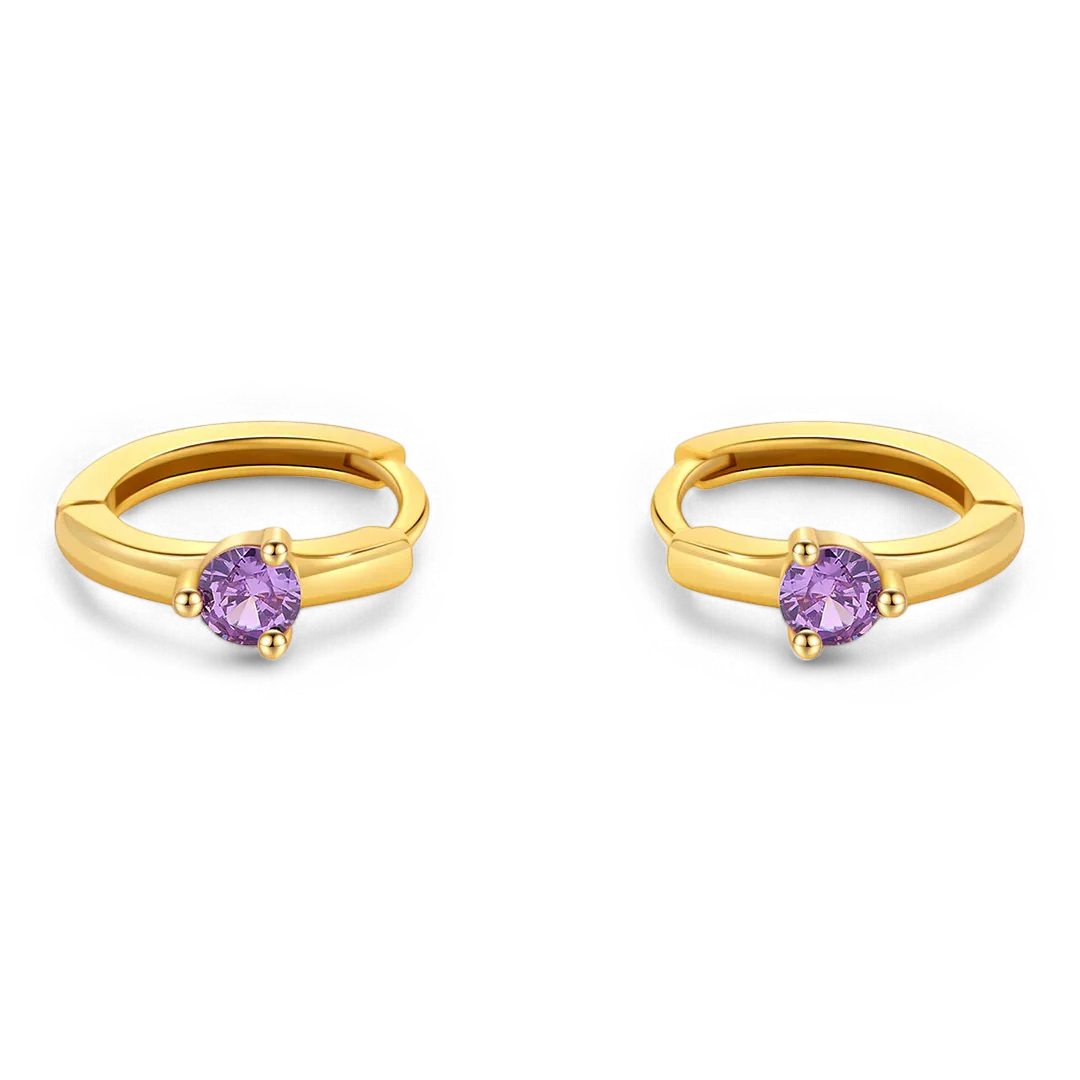 Single Stone Birthstone Huggie Hoop Earrings