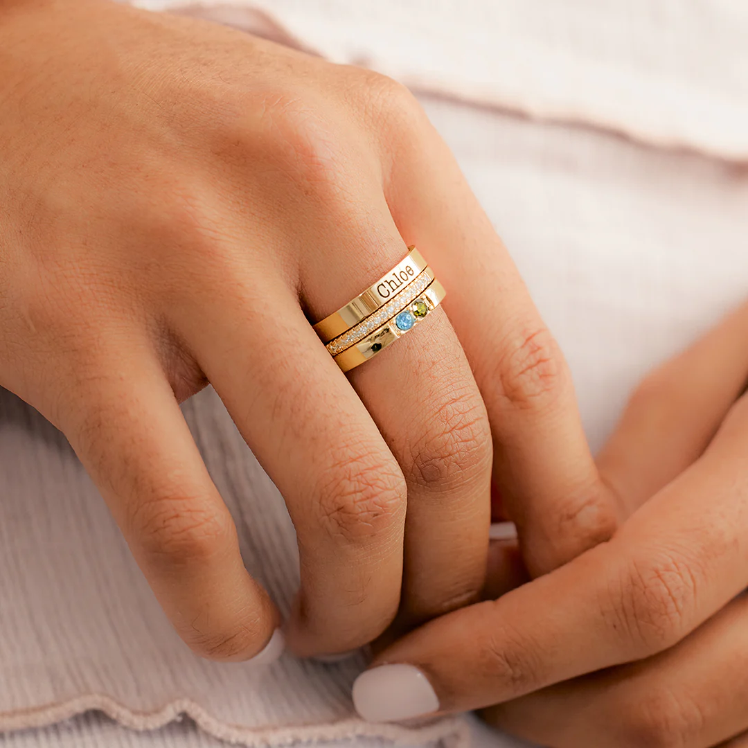 Personalized Name Birthstones Stacking Rings