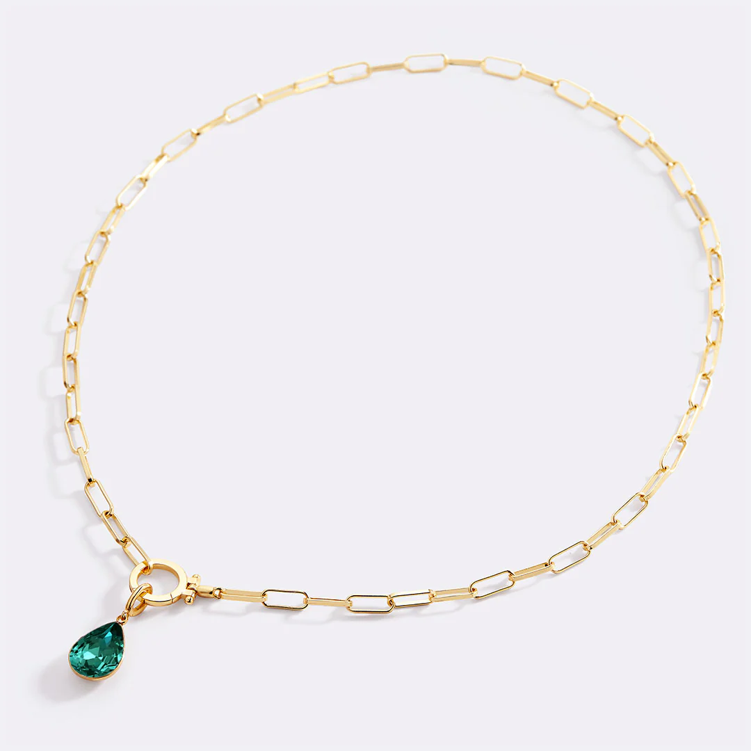 Mint Paperclip Necklace & Teardrop Birthstone Charm