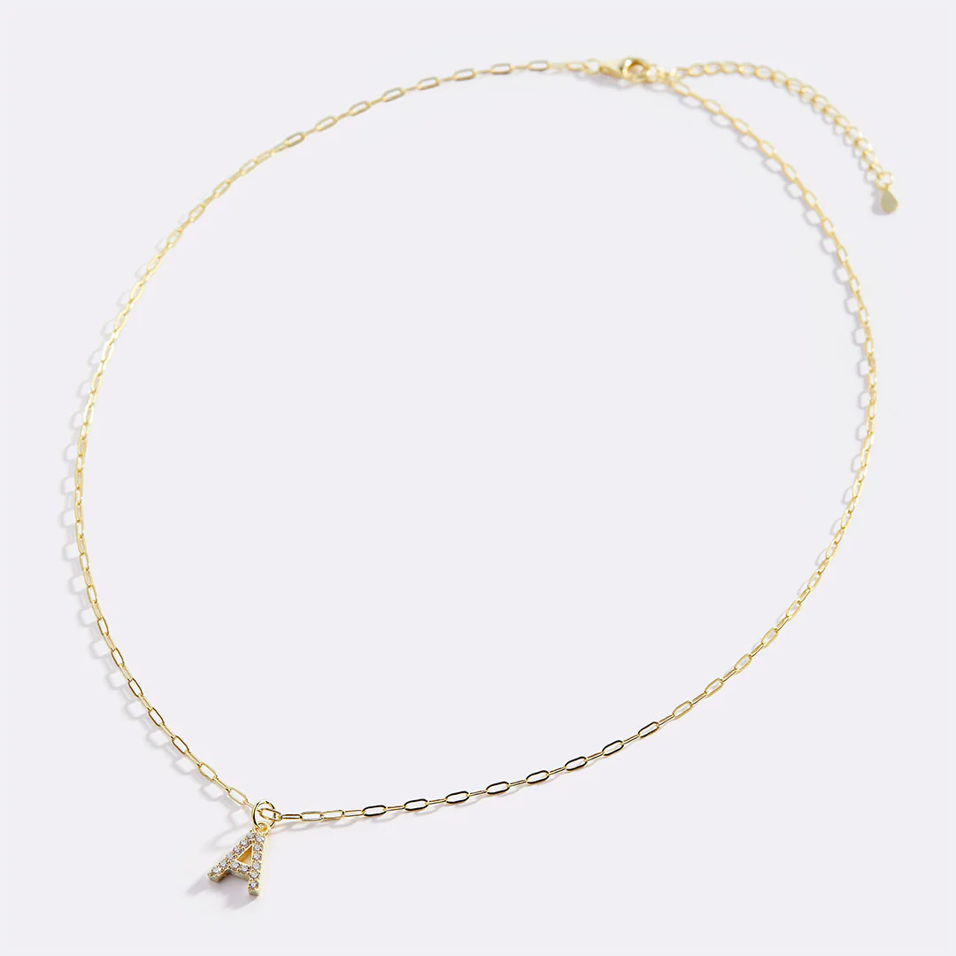 Gold Pavé Uppercase Initial Necklace