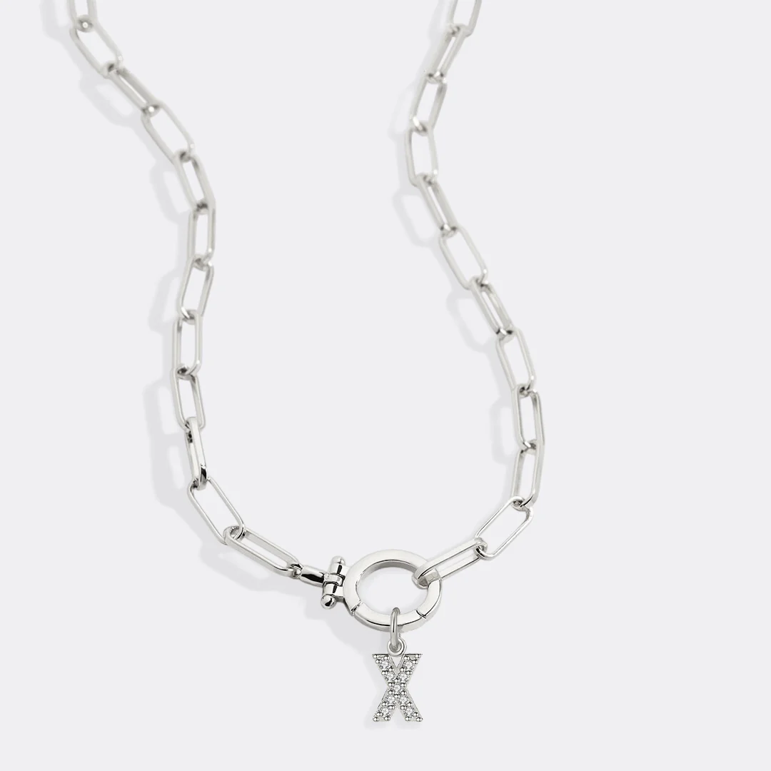 Mint Paperclip Necklace with Pave Initial Charm