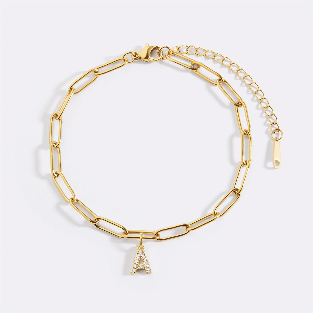 Paperclip Pave Initial Bracelet