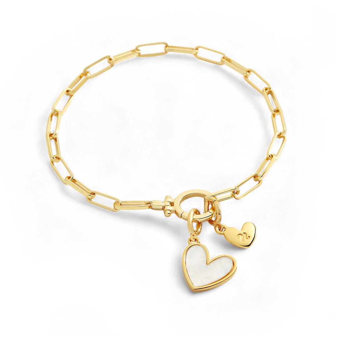 Mother Of Pearl Initial Heart Charm Bracelet