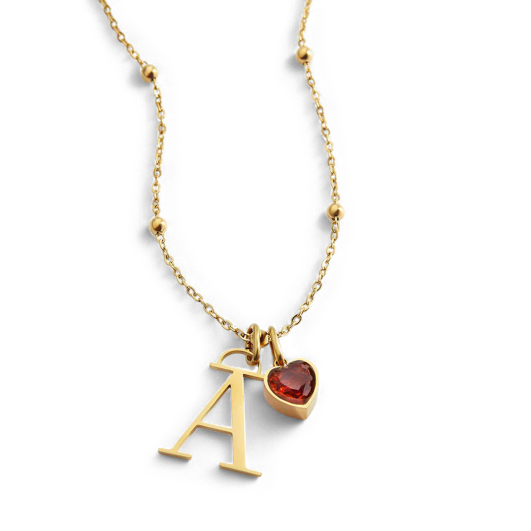 Droplet Birthstone & Initial Necklace