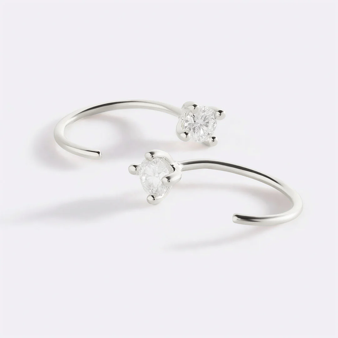 Dainty Diamond Threader Hoop Earrings