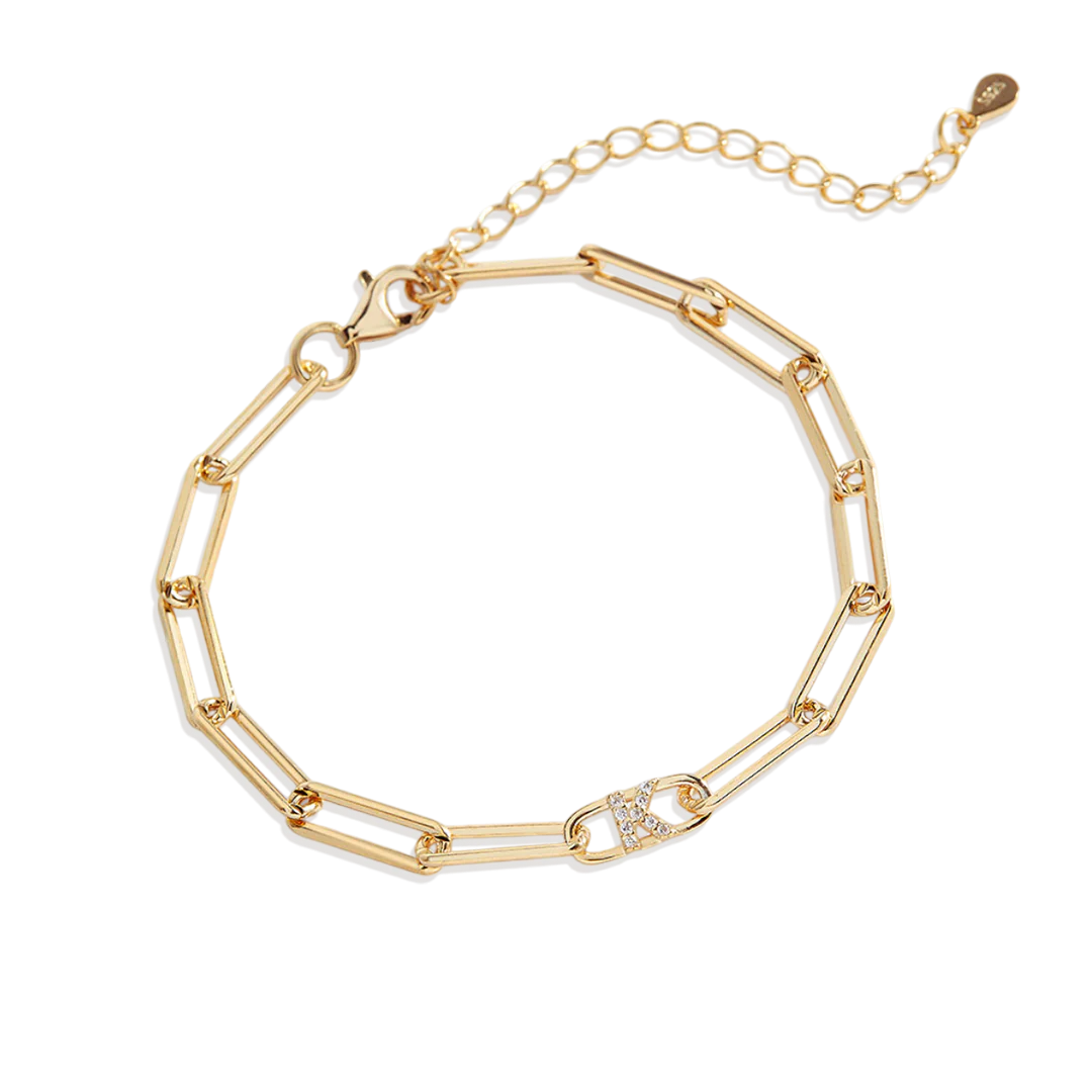 Paperclip Bracelet with Pave Initials