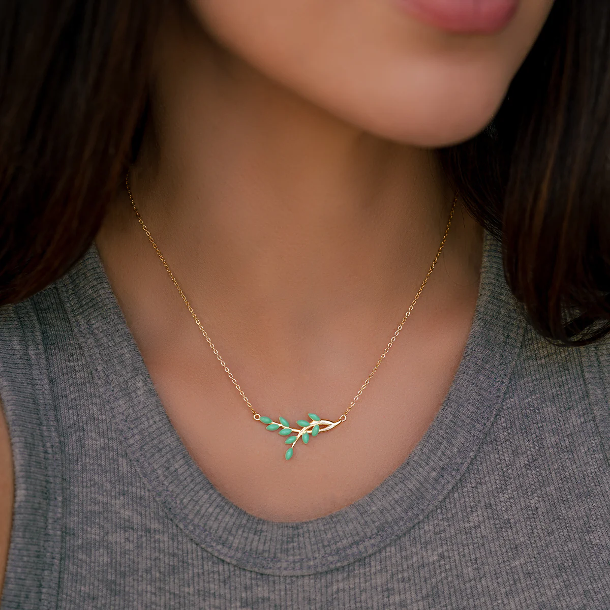Enamel Leaf Pendant Necklace