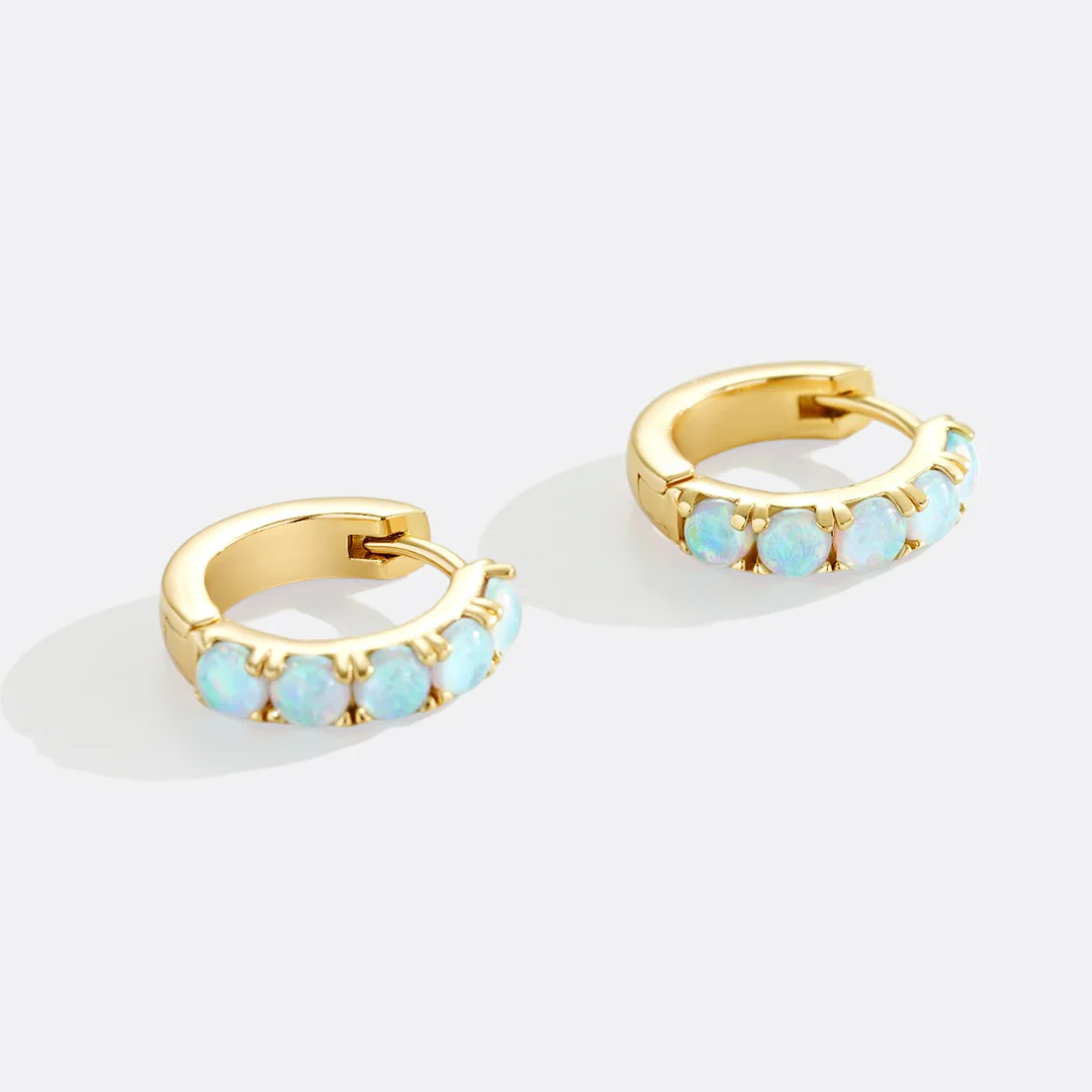 Blue Opal Huggie Earrings