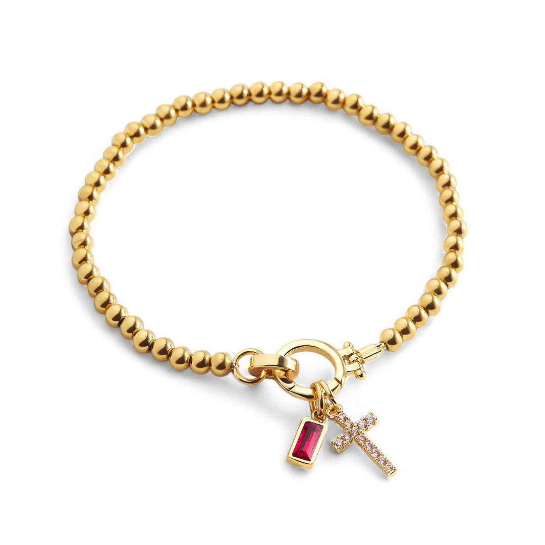 Cross Charm Birthstone Bracelet