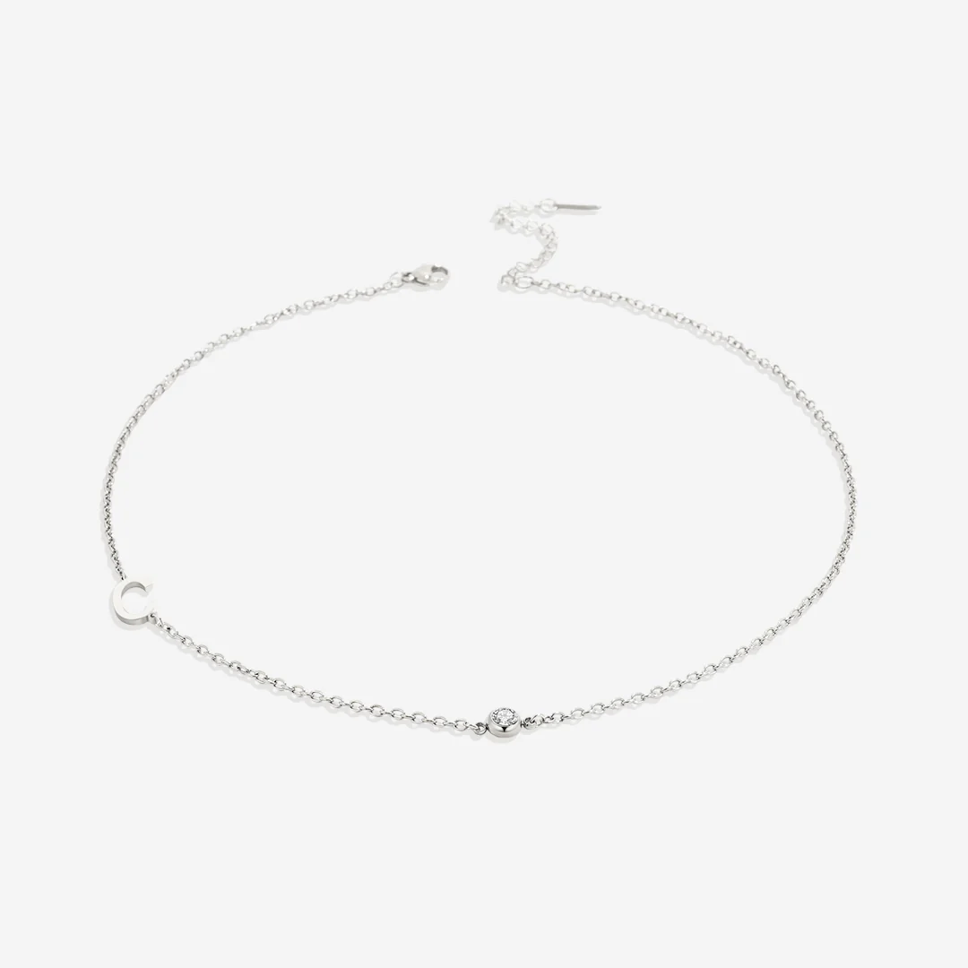 Initial Necklace with Birthstone Accent