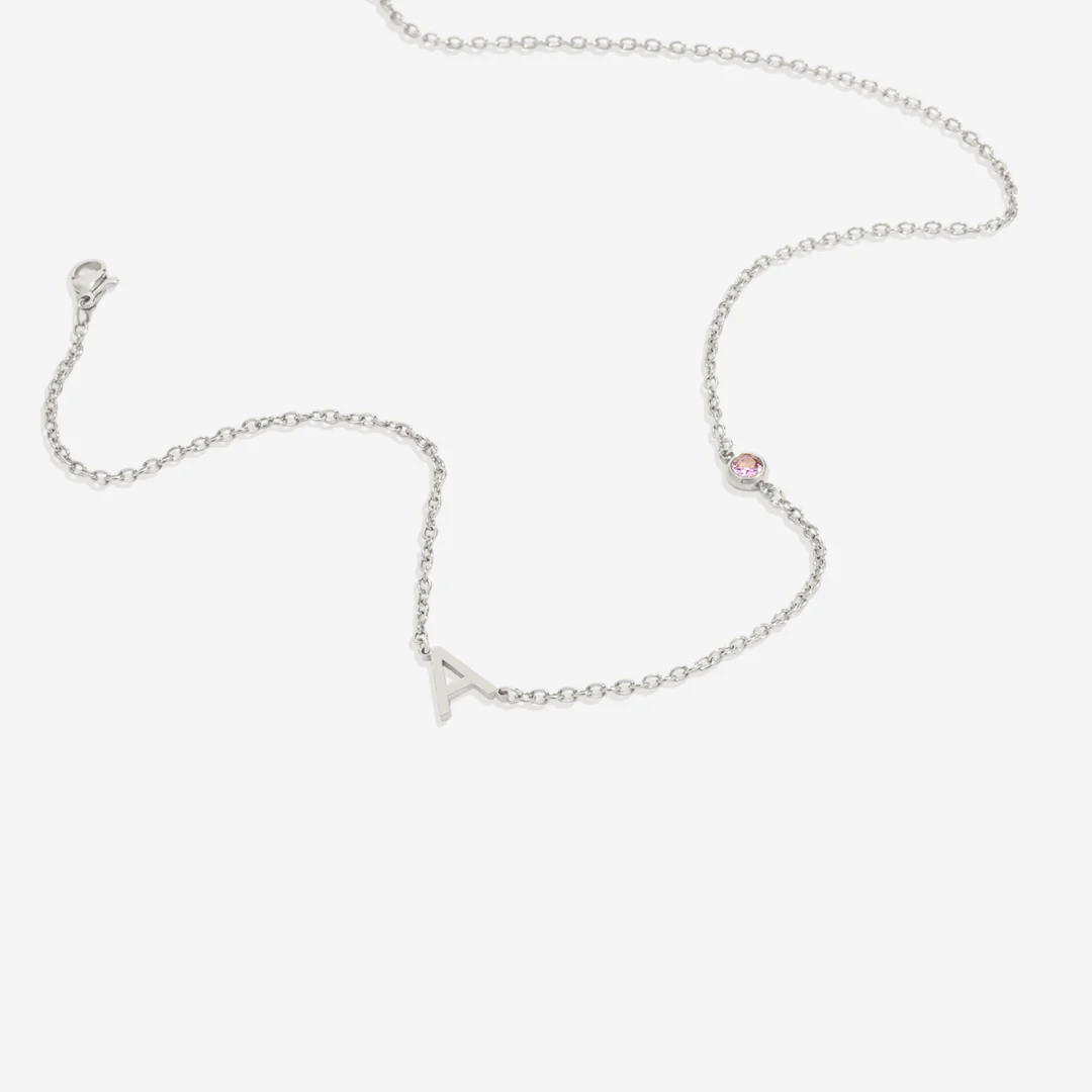 Initial Necklace with Birthstone Accent