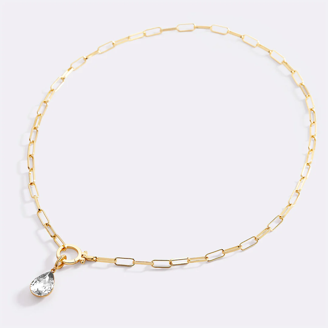 Mint Paperclip Necklace & Teardrop Birthstone Charm