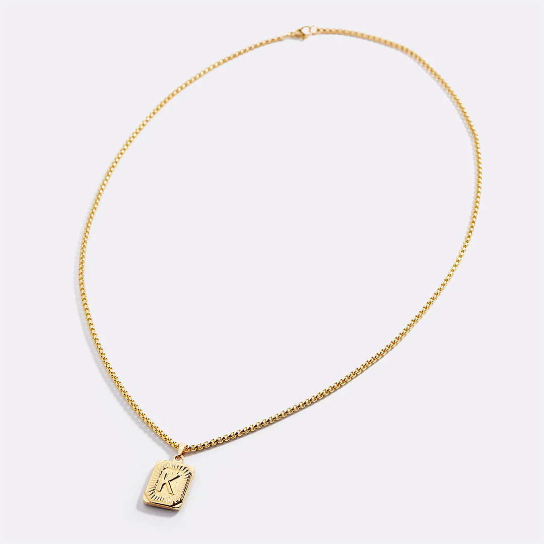 Initial Card Pendant Necklace with Curb Chain