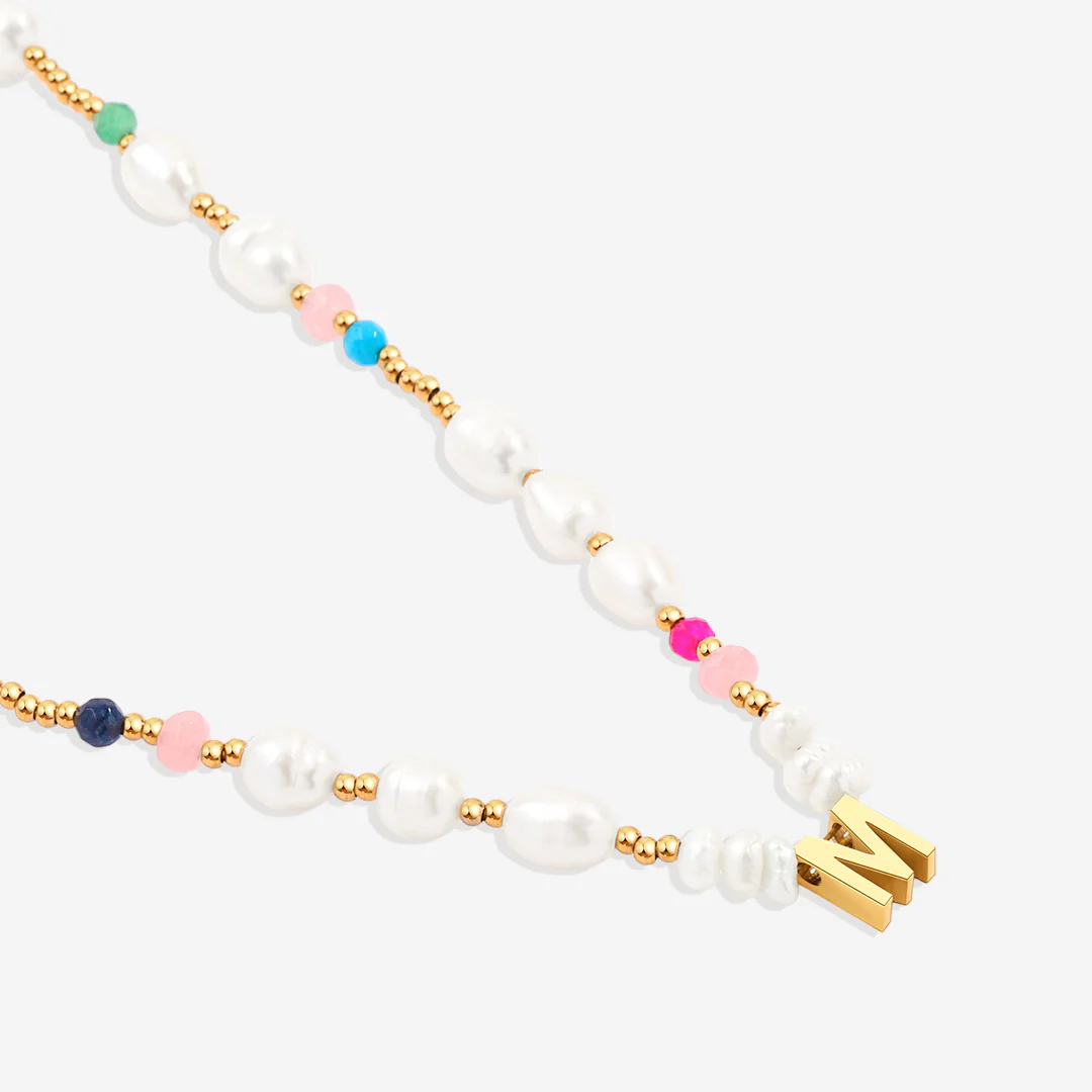 Gemstone and Pearl Initial Necklace