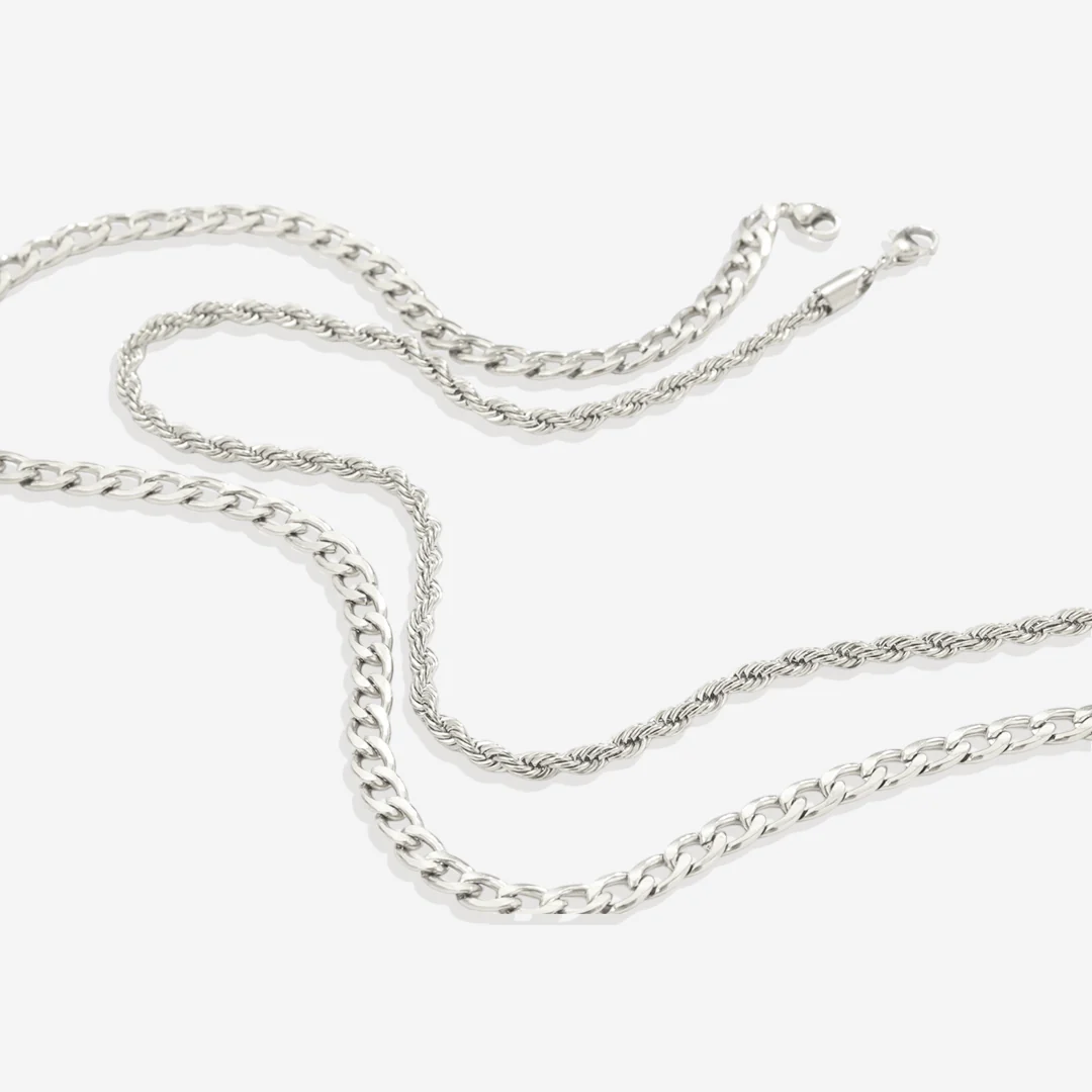 Rope & Cuban Layered Necklace Duo