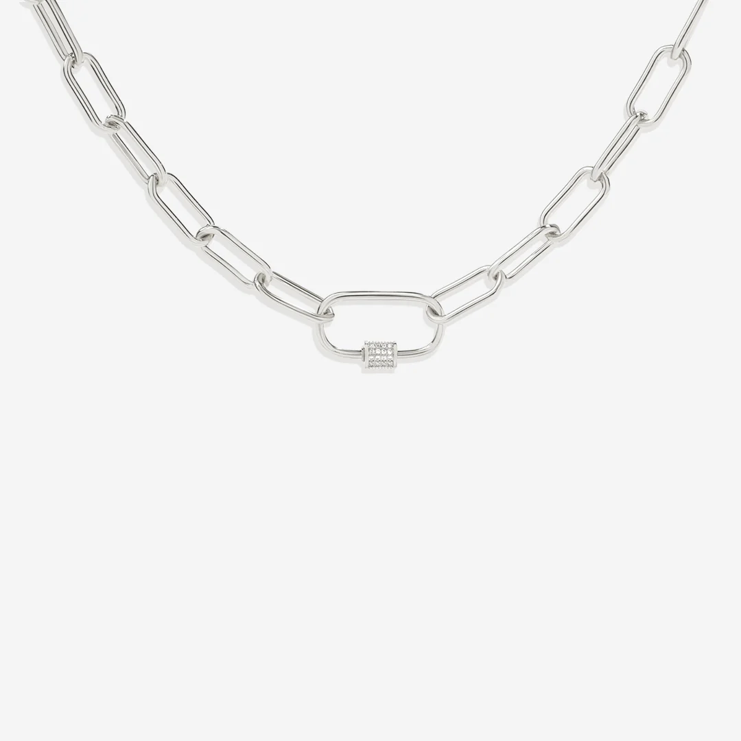 Link Chain Necklace with Pave Carabiner Clasp
