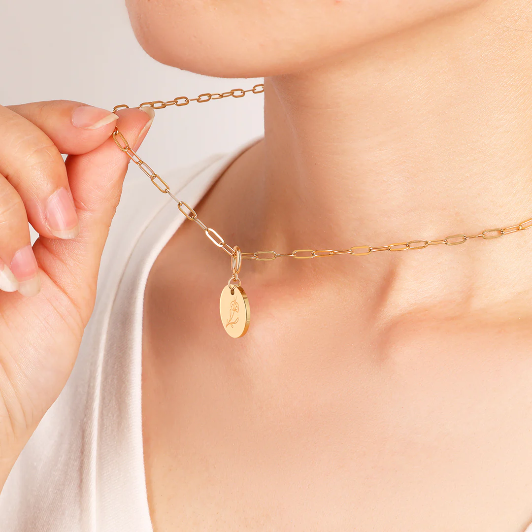 Engraved Birth Flower Disc Charm