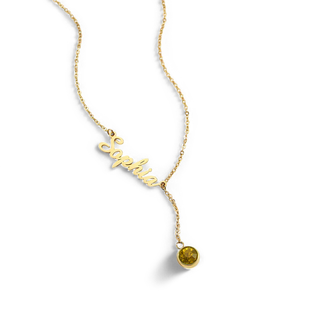 Birthstone Lariat Name Necklace