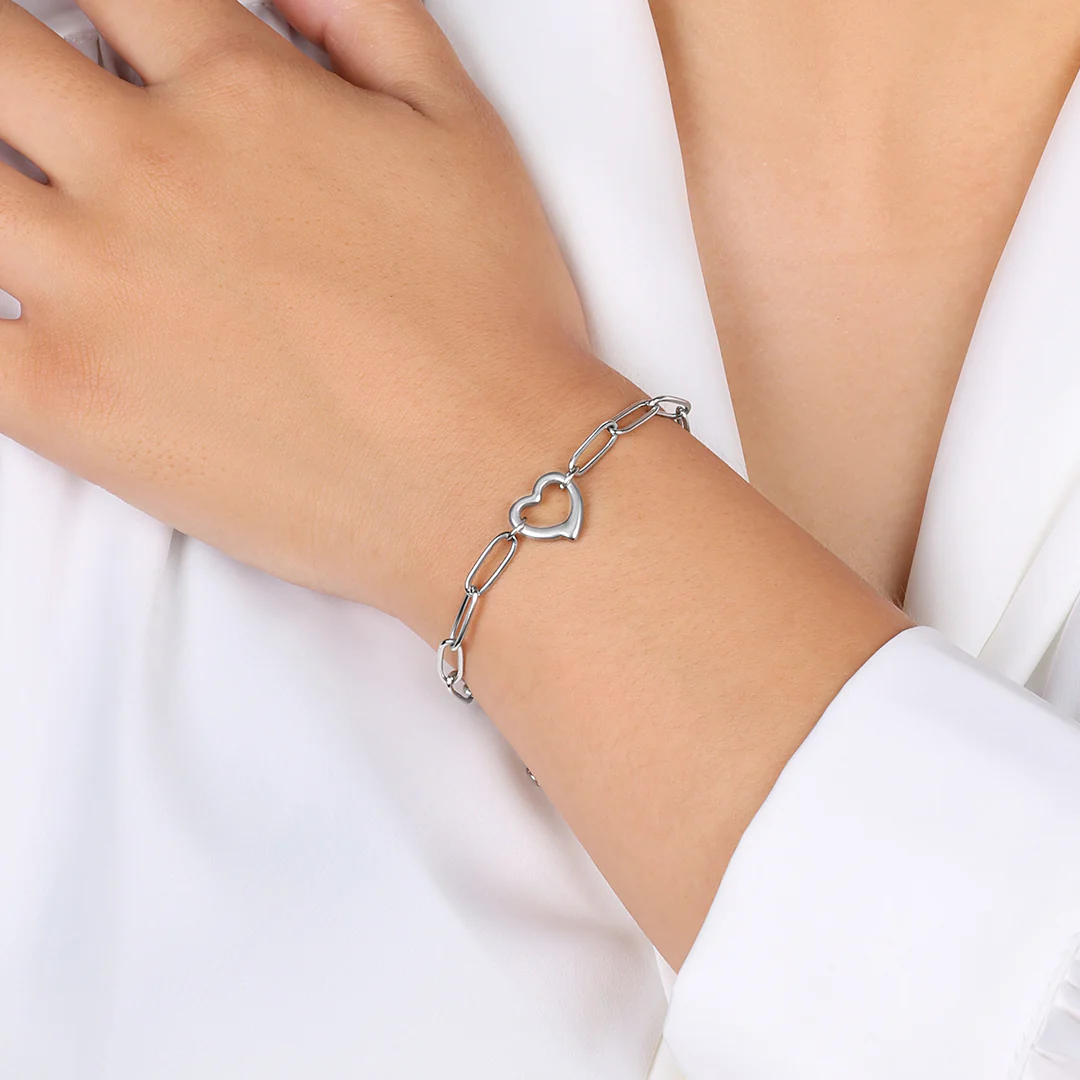 Open Heart Paperclip Chain Bracelet