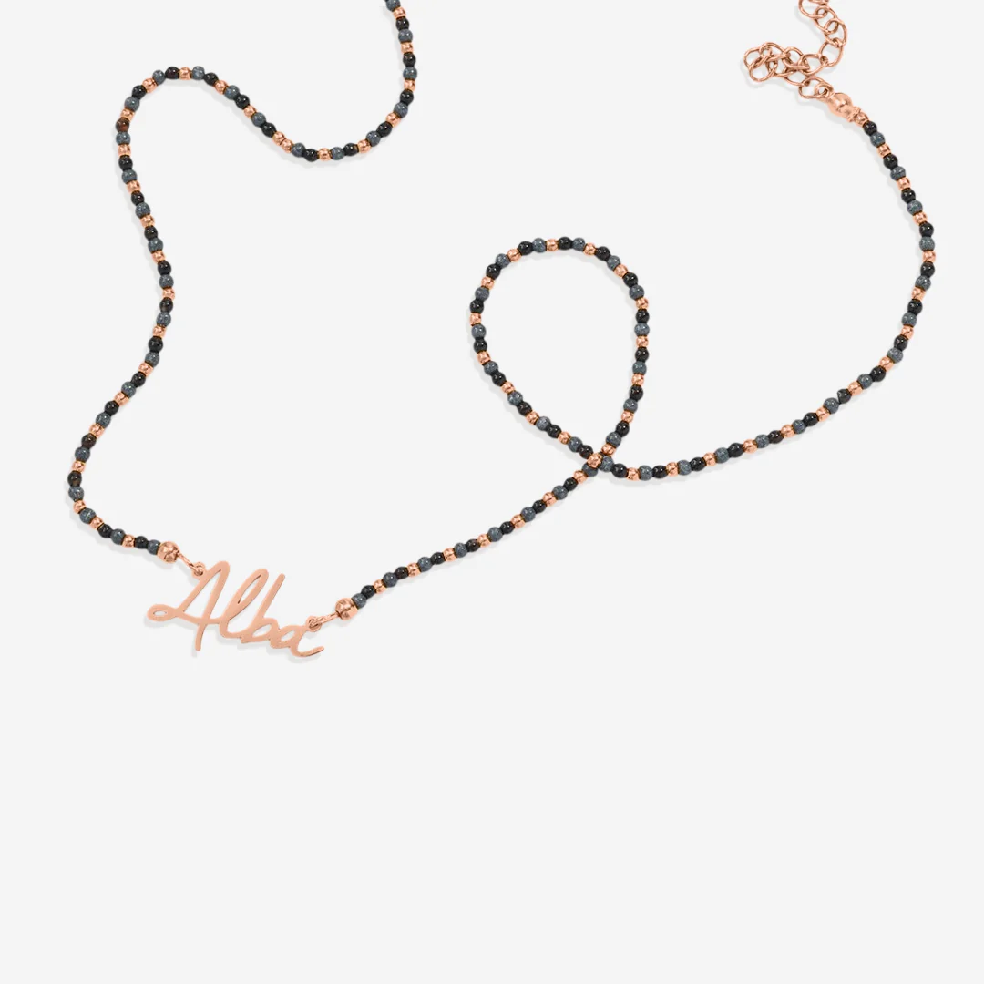 Onyx Beaded Fairy Name Necklace