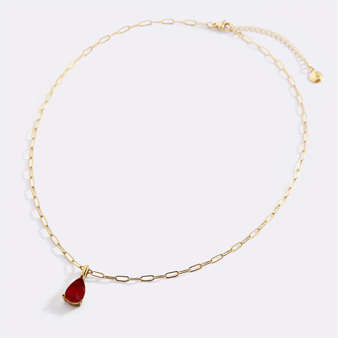 Birthstone Pendant Necklace with Dainty Paperclip Chain
