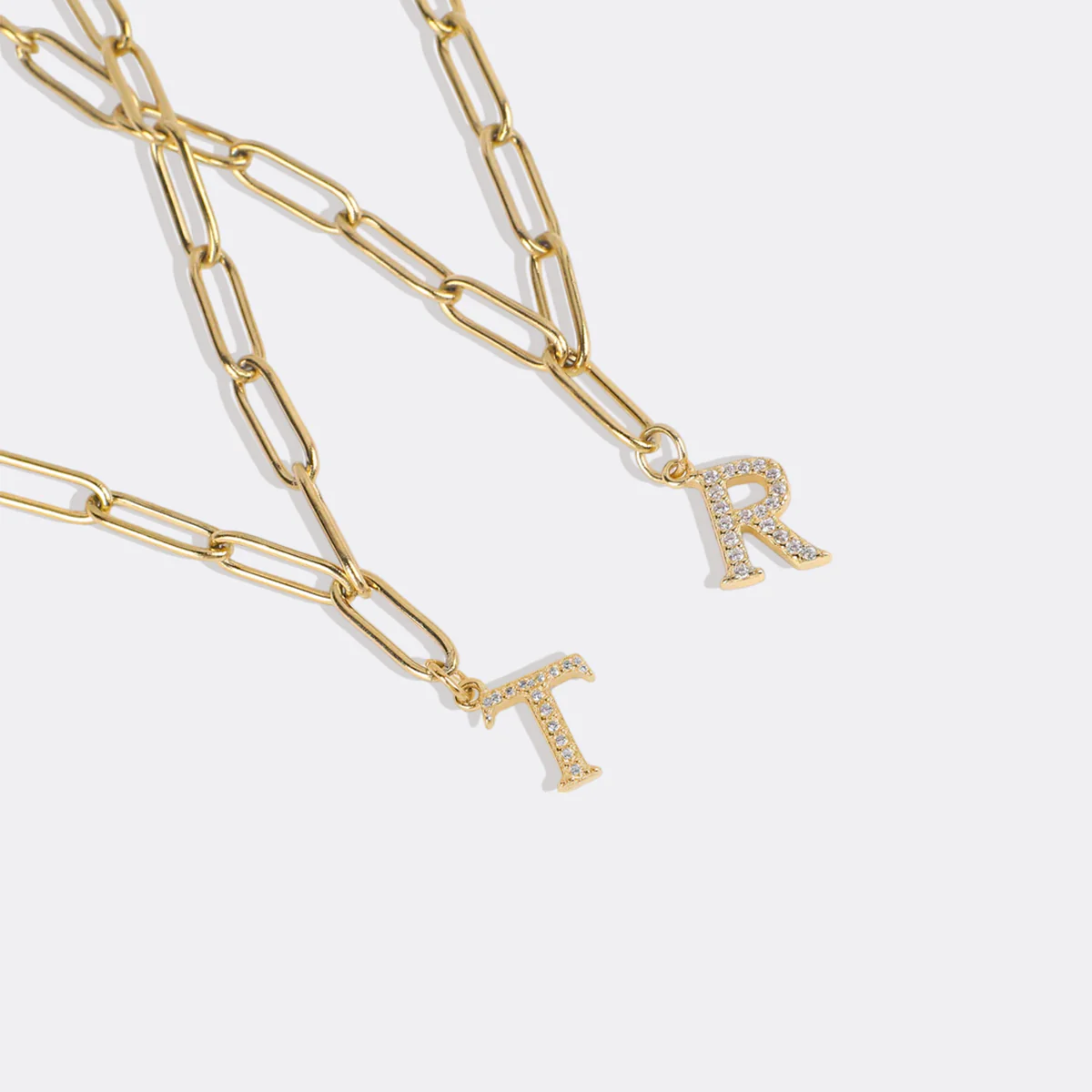 Diamond Letter Pendant Necklace with Paperclip Chain