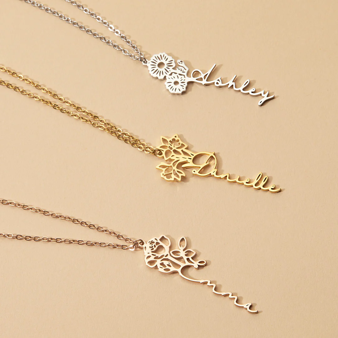 Birth Flower Name Necklace