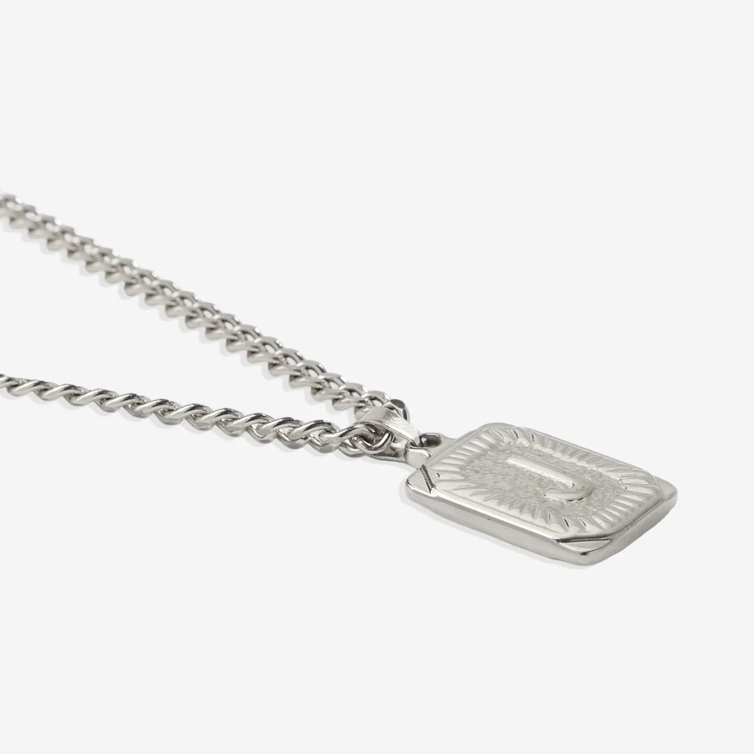Initial Card Pendant Necklace with Curb Chain