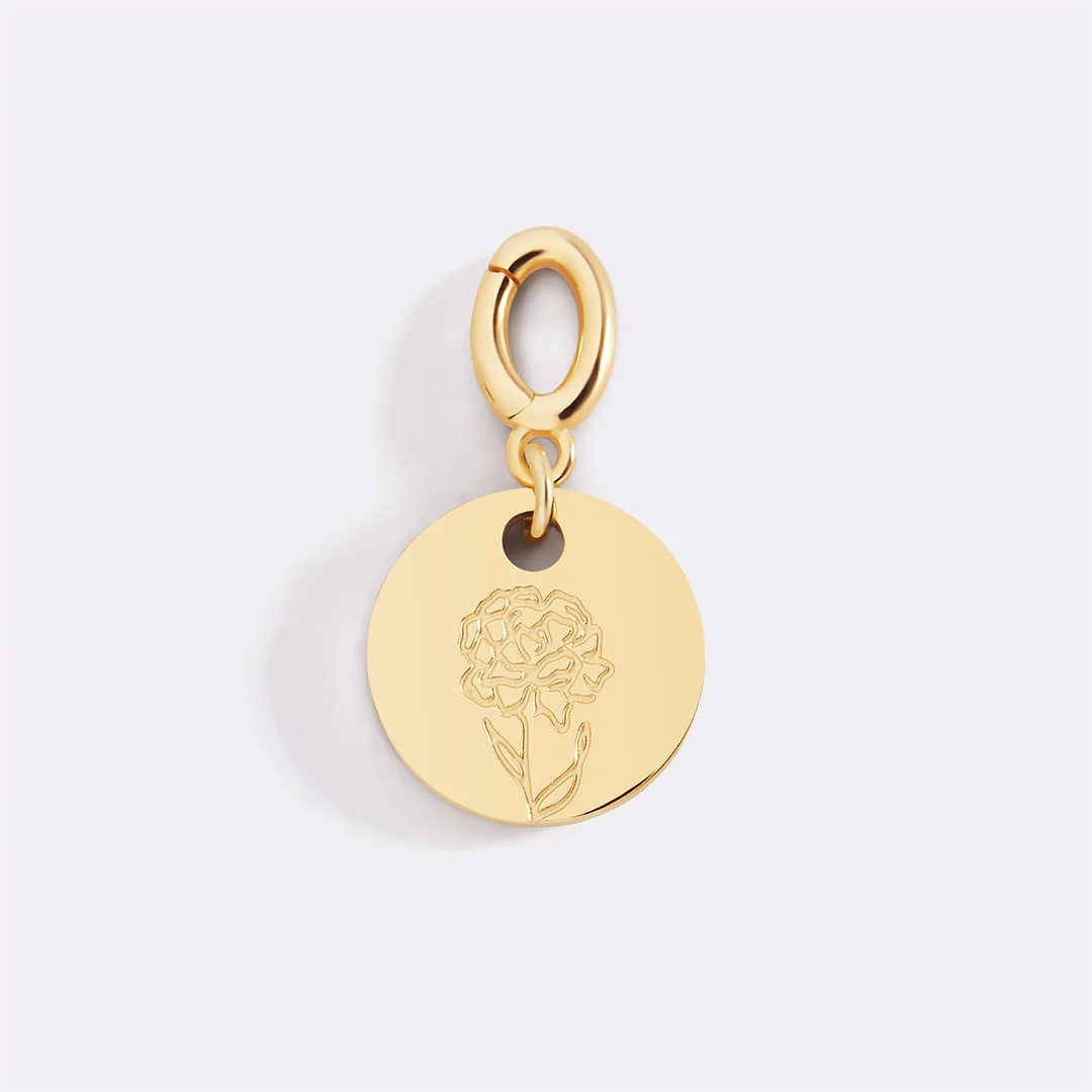 Engraved Birth Flower Disc Charm