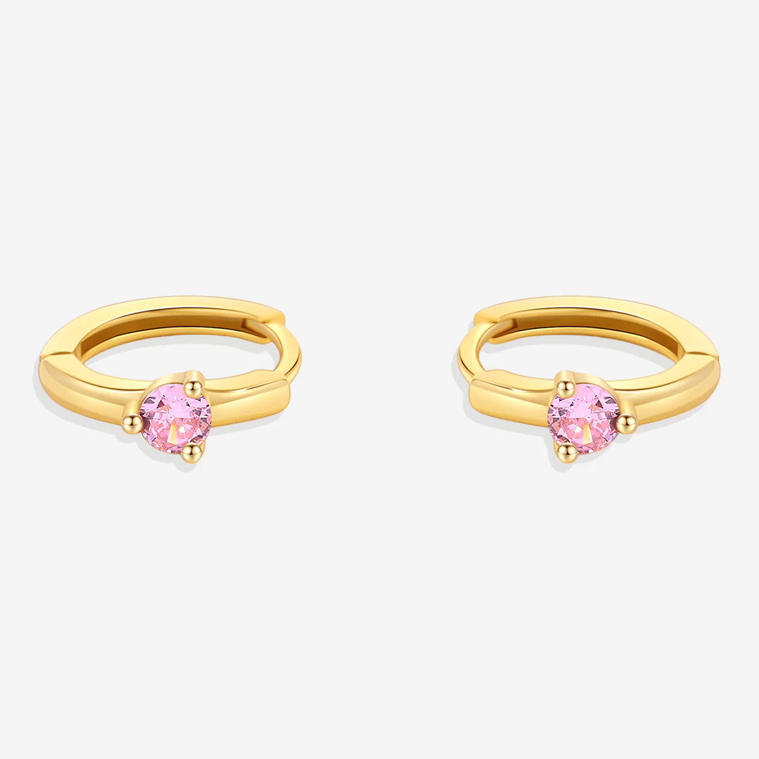 Single Stone Birthstone Huggie Hoop Earrings