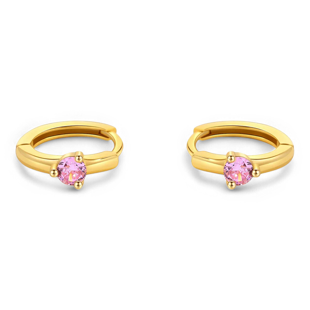 Single Stone Birthstone Huggie Hoop Earrings
