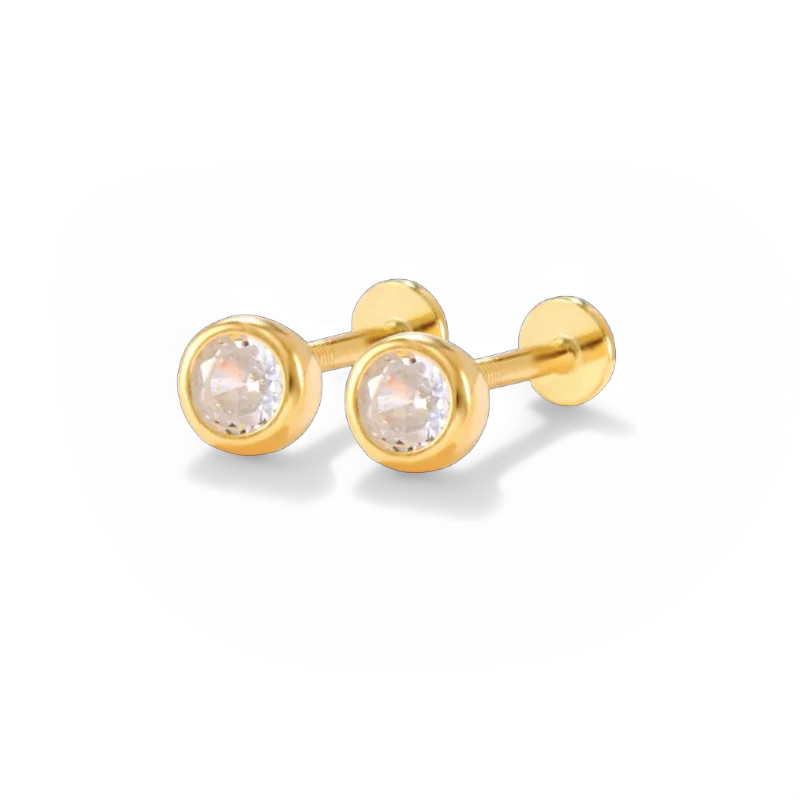 Bezel Stud Flatback Earrings | 16g