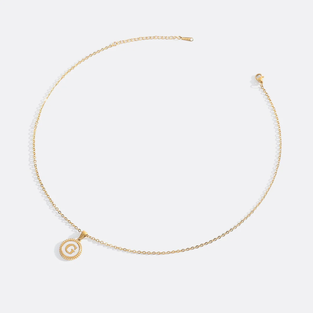 Mother of Pearl Disc Letter Necklace with Cable Chain