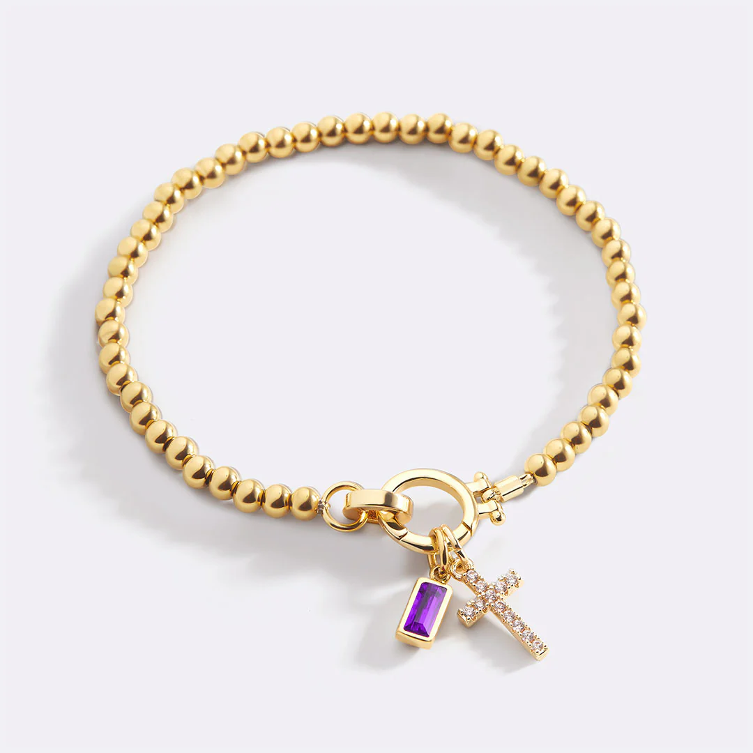 Cross Charm Birthstone Bracelet