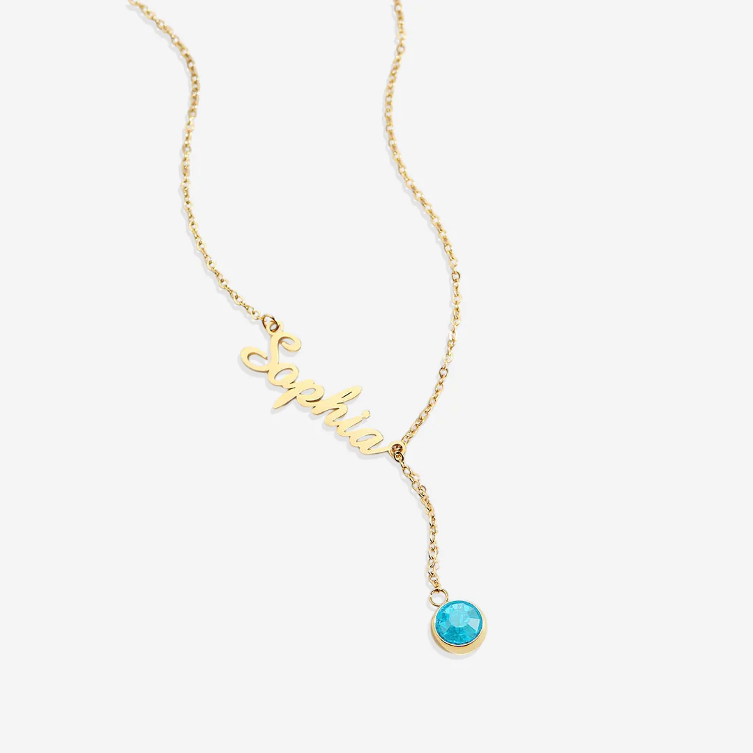 Birthstone Lariat Name Necklace
