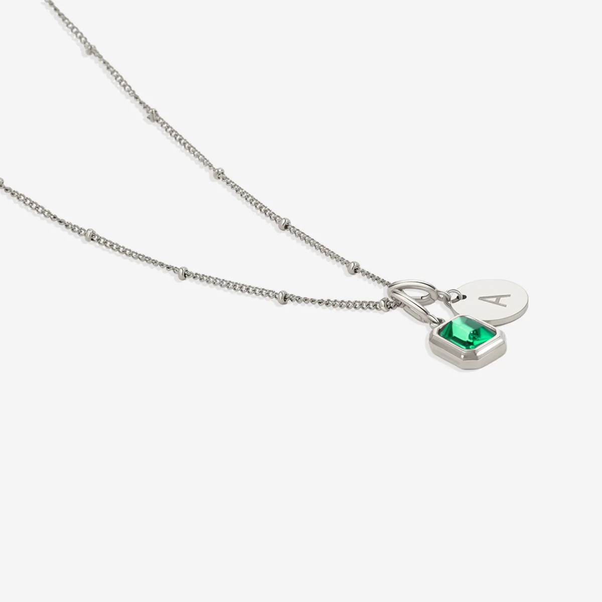 Baguette Birthstone & Initial Necklace