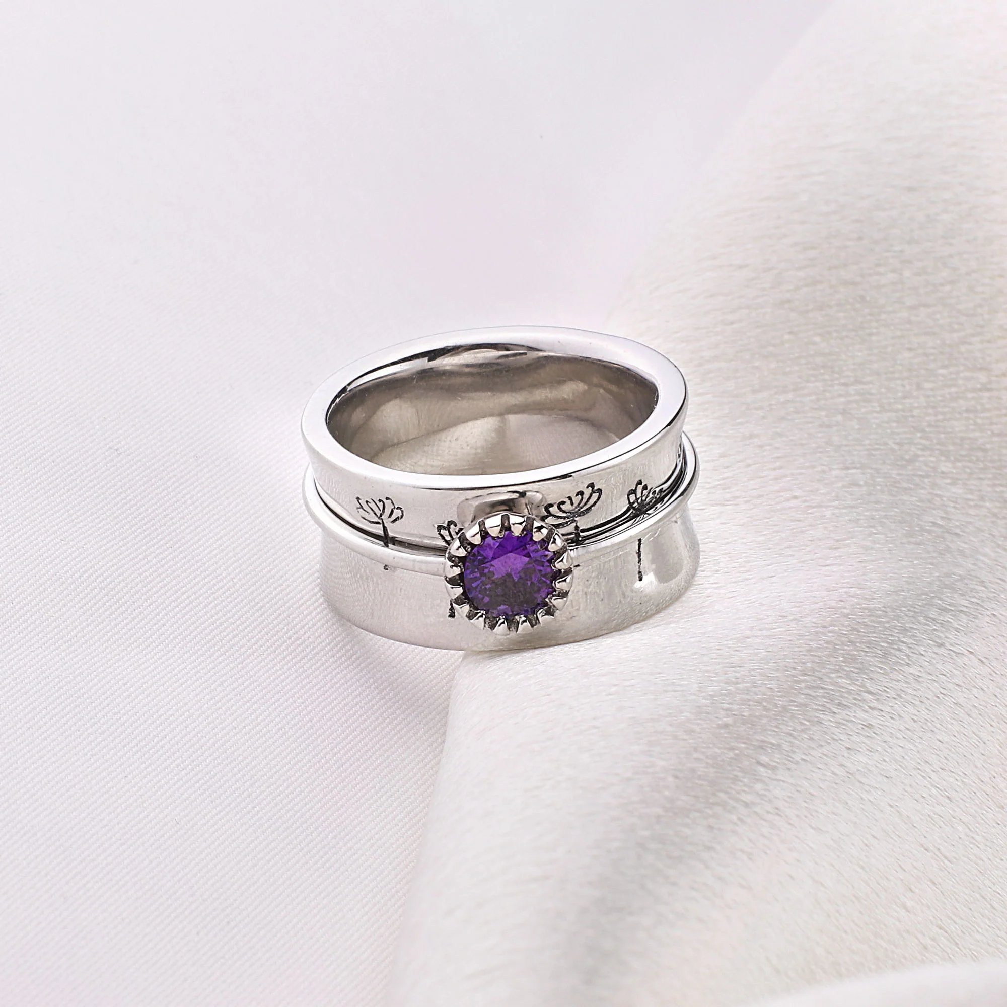Silver Dandelion Birthstone Spinning Fidget Ring
