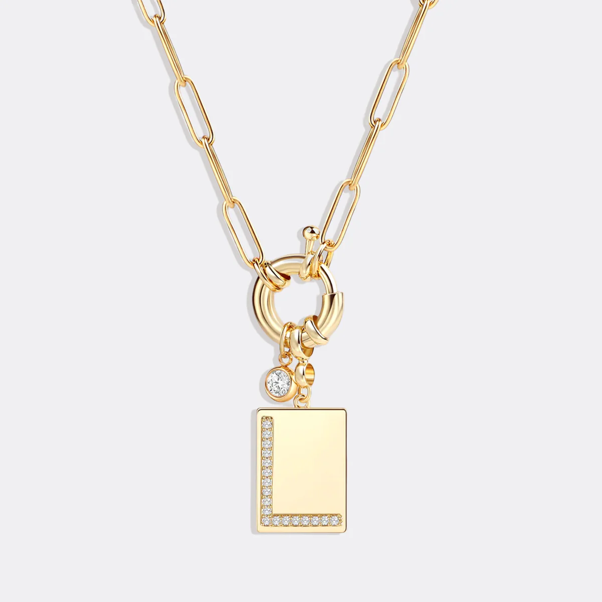 Pave Initial Pendant Necklace with Paperclip Chain