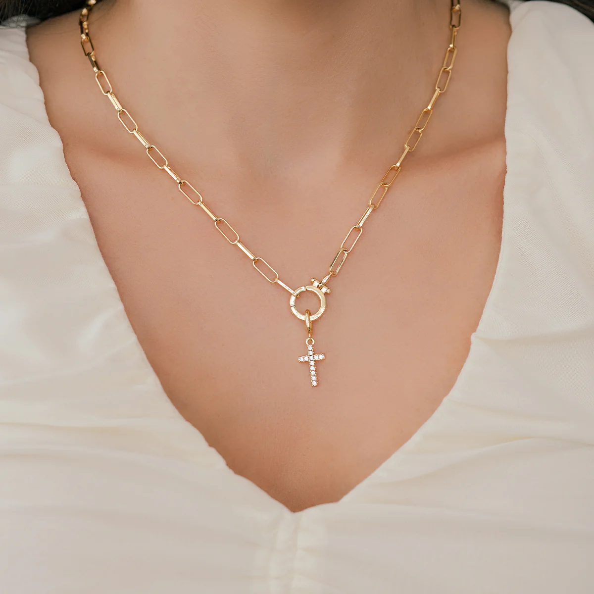 Pave Cross Charm