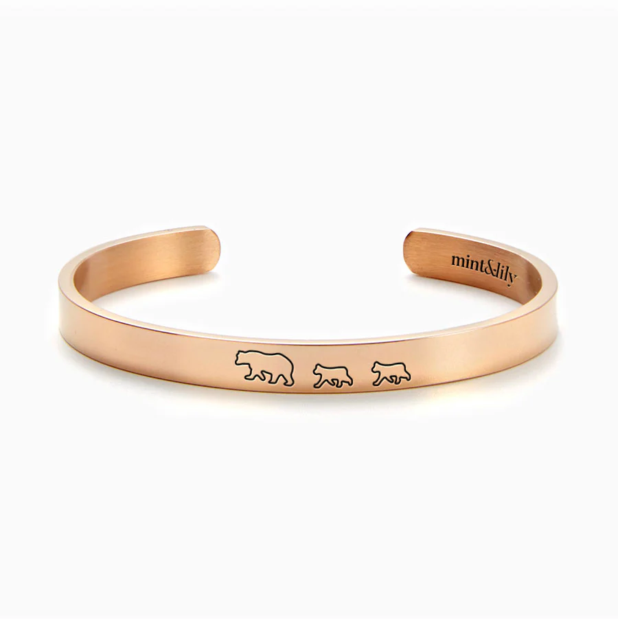Mama Bear & Her Baby Bears Engraved Cuff Bracelet