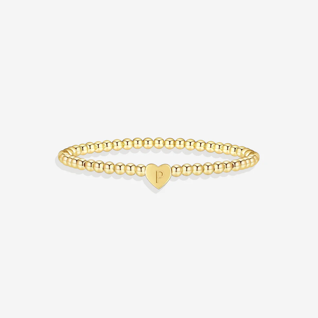 Gold Beaded Bracelet with Heart Initial