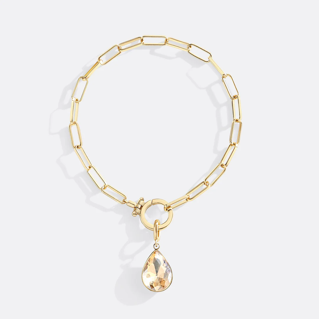 Mint Paperclip Bracelet & Teardrop Birthstone Charm