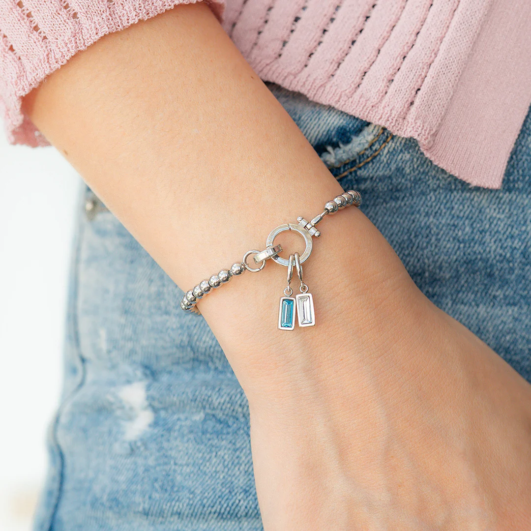 Mint Beaded Birthstone Charm Bracelet