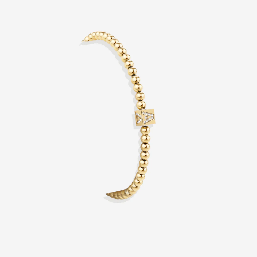 Gold Beaded Block Initial Bracelet