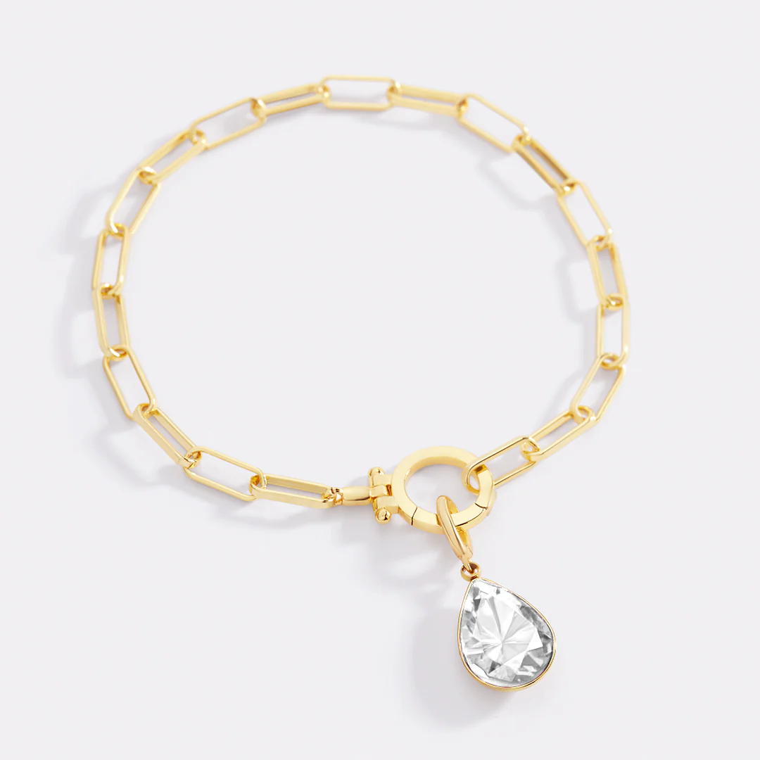 Mint Paperclip Bracelet & Teardrop Birthstone Charm