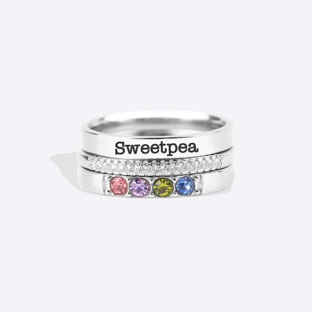 Personalized Name Birthstones Stacking Rings