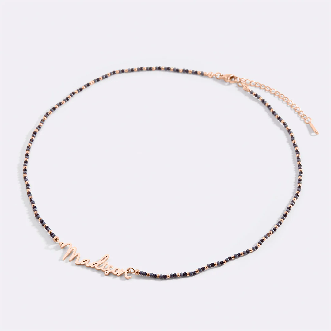 Onyx Beaded Fairy Name Necklace