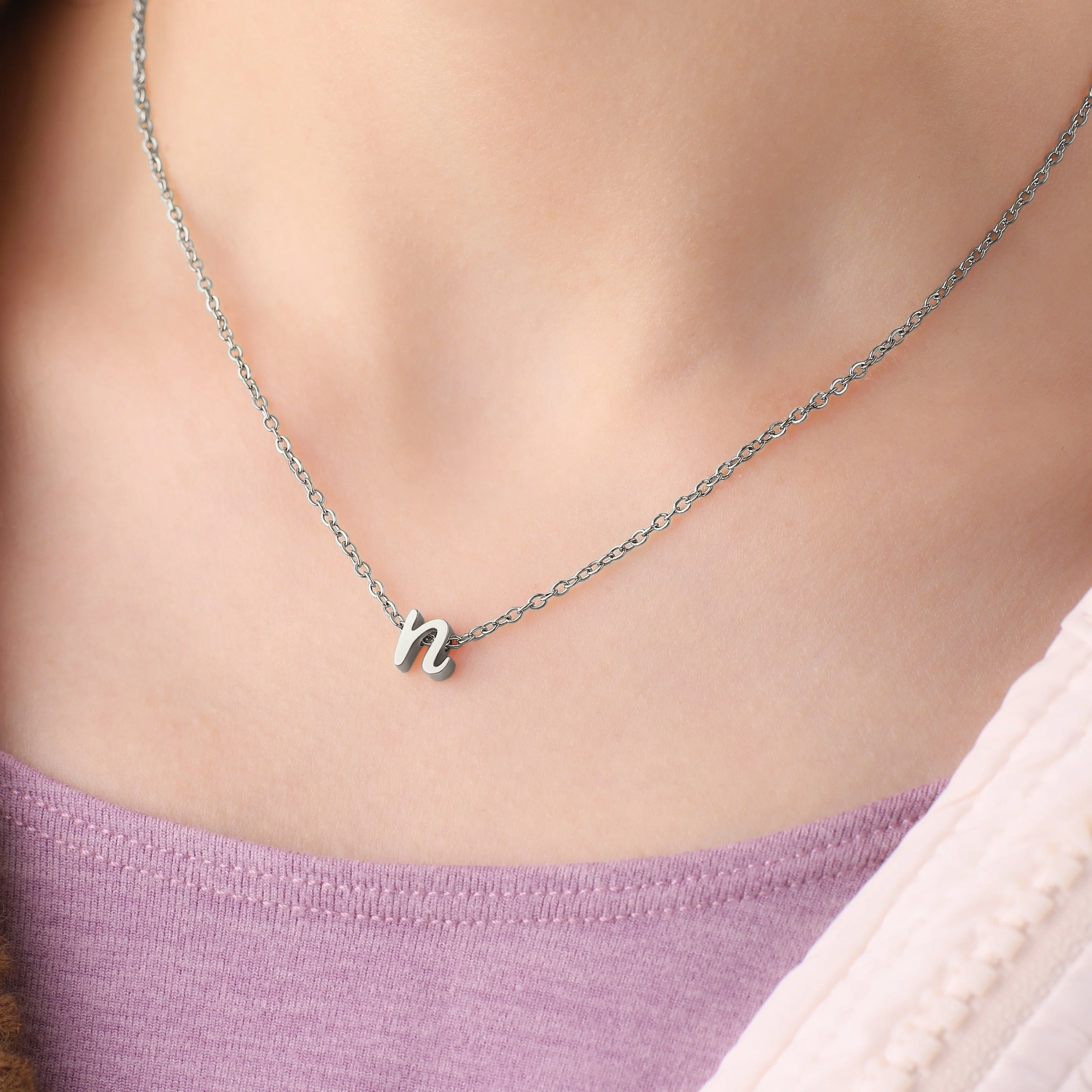 Tiny Script Initial Necklace